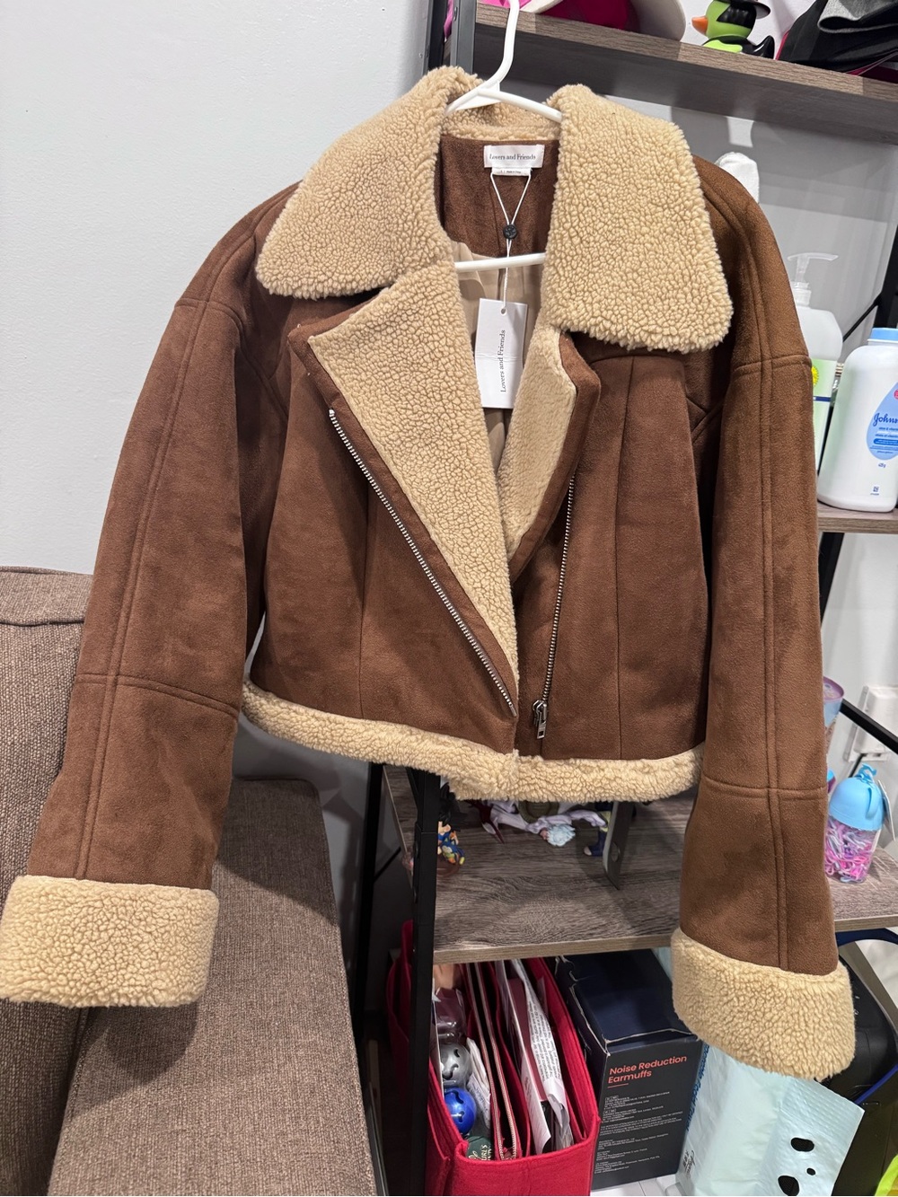 Lovers + Friends Brown Faux Shearling Bomber Jacket
